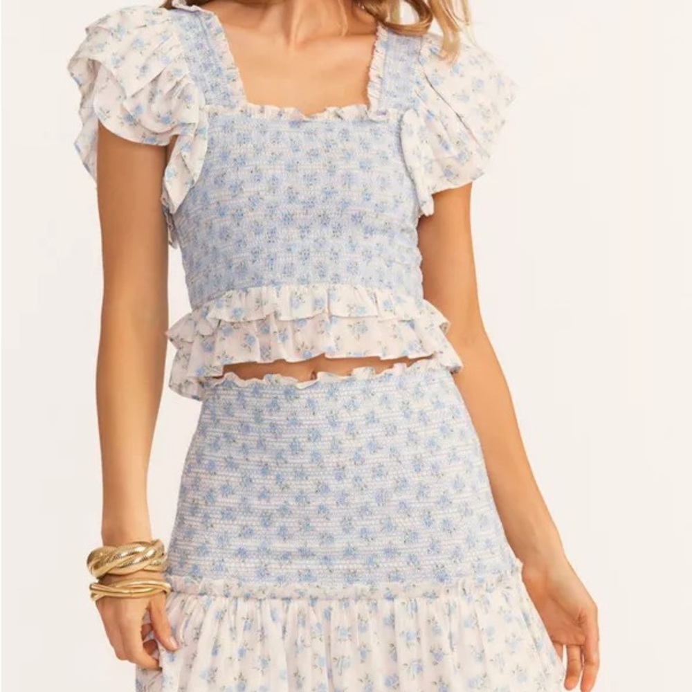 LoveShackFancy Wrennly top and Roux skirt